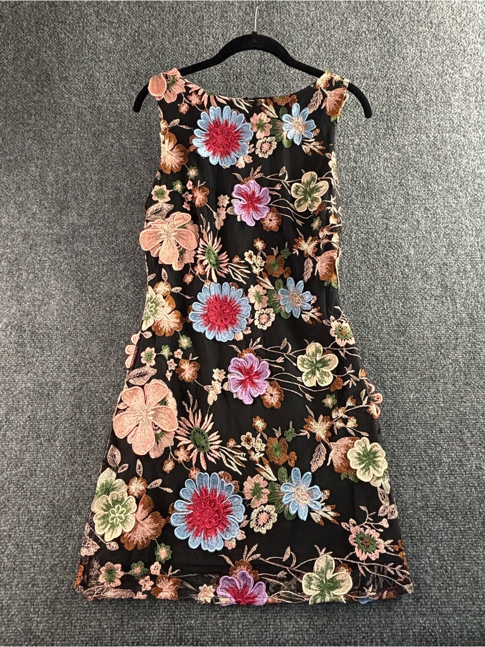 Lulu's Black Midi Dress with Multicolor Floral Embroidery